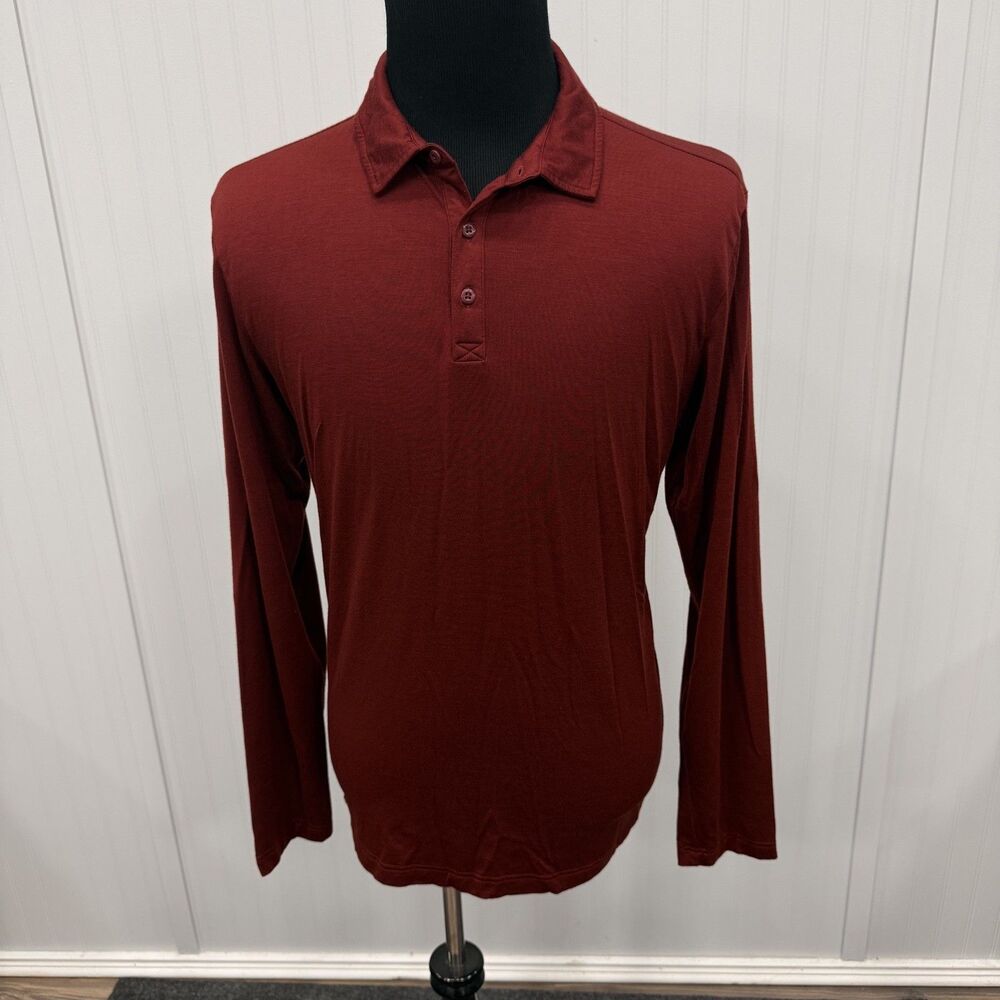 STIO Men's Large Burgundy Alpine Stretch Wool Long Sleeve Performance Polo Shirt
